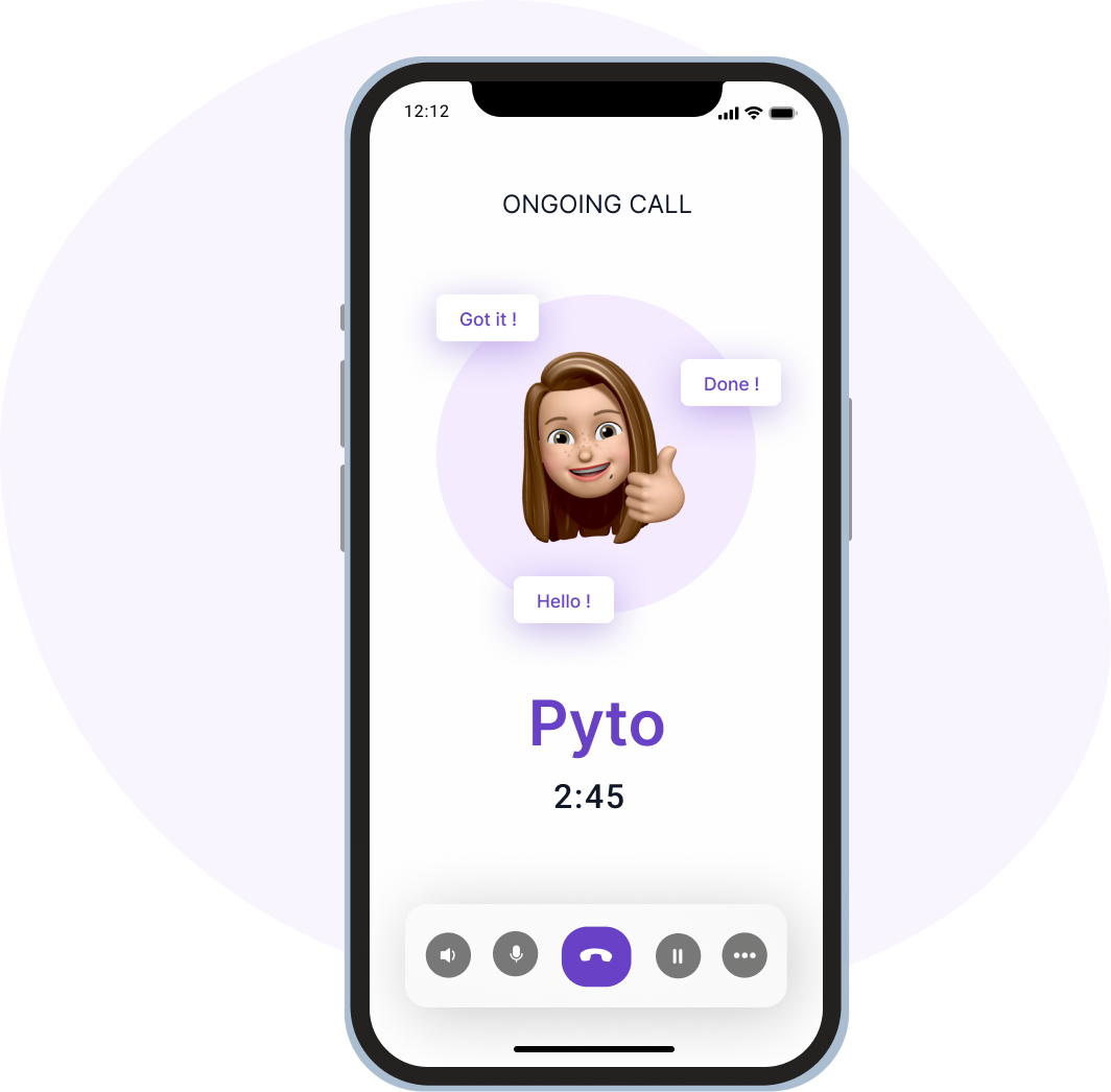 A phone with a Pyto agent answering customer calls